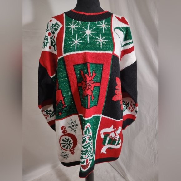 VINTAGE JJ BROWNE NWT Women's Red/Black/White/Green Holiday Sweater Size 2X - Picture 1 of 11